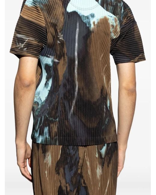 Homme Plissé Issey Miyake Blue Abstract-Print T-Shirt for men