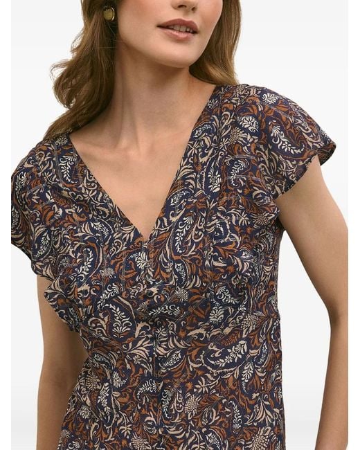 Brooks Brothers Brown Paisley-Print V-Neck Midi Dress