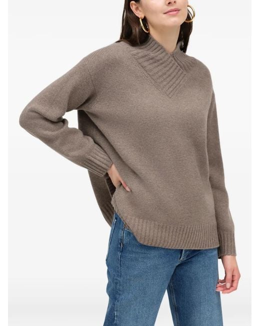 Chinti & Parker Brown Ribbed-Knit Crossover-Neck Sweater