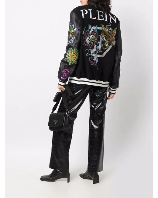 Philipp Plein Black Varsity Bomber Jacket
