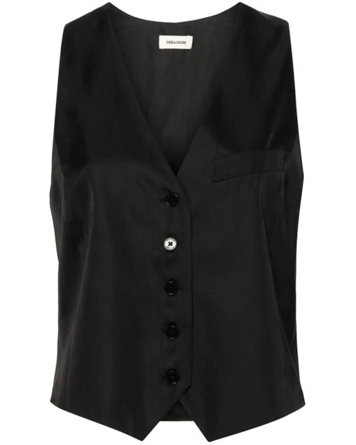 Zadig & Voltaire Black Emaux Satin Waistcoat-Style Top