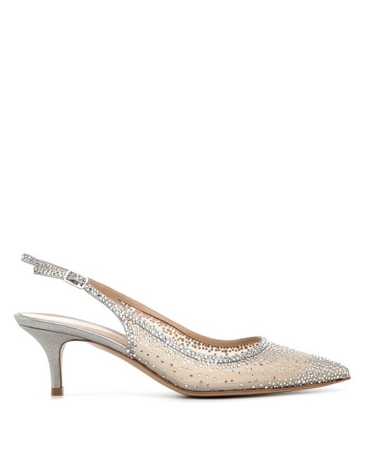 Gianvito Rossi Leather Regina Crystal Embellished Pumps In Silver Metallic Lyst