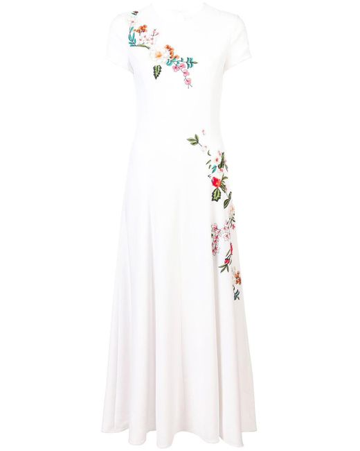 Vestido con bordado floral Carolina Herrera de color White