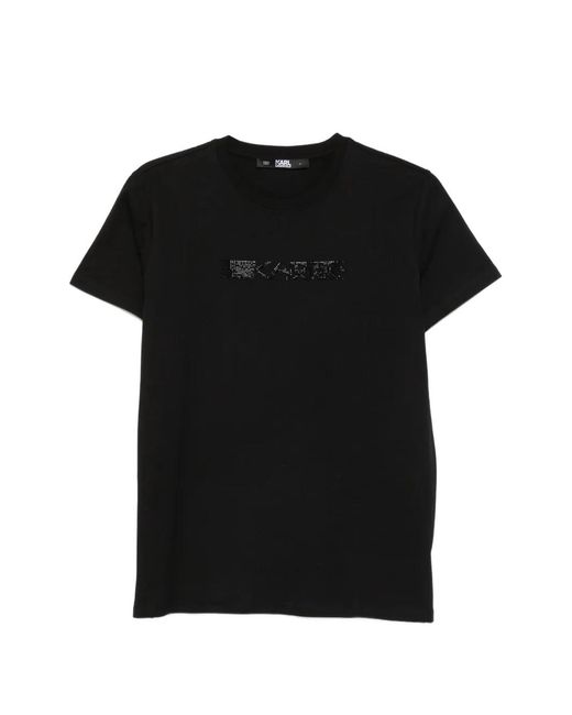 Karl Lagerfeld Black Rhinestone-Logo T-Shirt