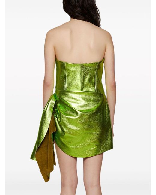 LAQUAN SMITH Green Ruched Leather Dress