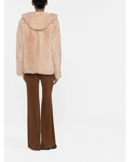 Yves Salomon Natural Zip-Up Shearling Coat