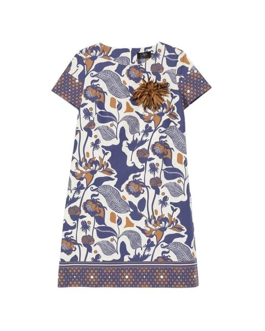 Clips Blue Floral-Appliqué Mini Dress