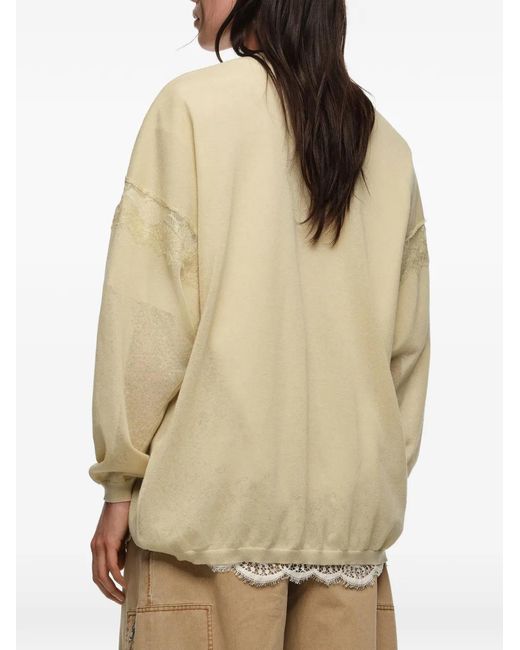 Bimba Y Lola Natural Lace-Trim Cardigan