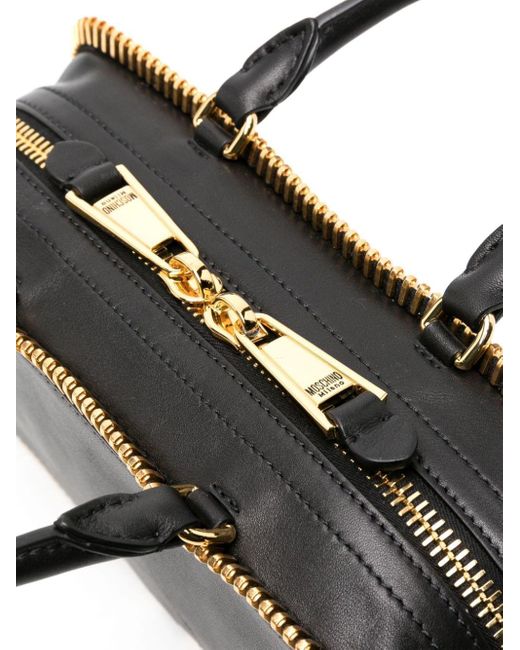 Moschino Black Exposed-zip Leather Tote Bag