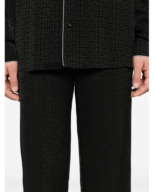 メンズ Balmain Monogram-jacquard Satin Trousers Black