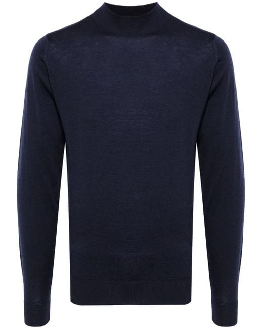 John Smedley Fein Gestrickter Pullover Mit Stehkragen in Blue für Herren