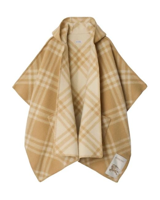 Burberry Natural Hooded Check Wool Cape