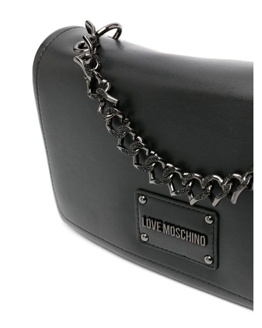Love Moschino Black Logo-plaque Foldover-top Crossbody Bag