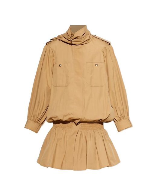 Chloé Natural Ruffled High-Neck Coat