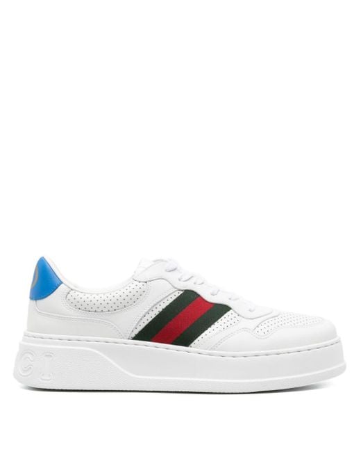 Gucci White Web-Trim Leather Sneakers for men