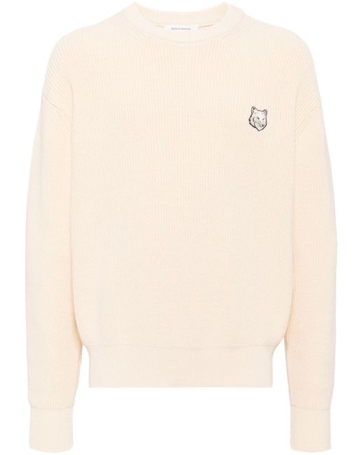 Maison Kitsuné Natural Signature Fox Embroidery Knitted Jumper for men
