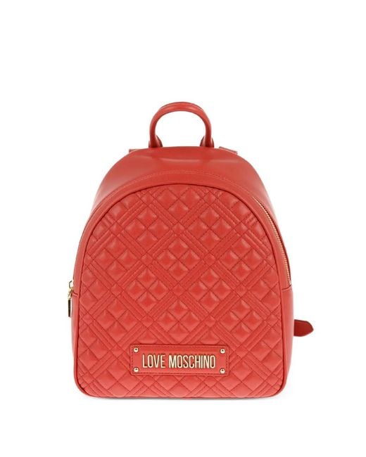 Moschino Red Quilted Logo-Detail Backpack
