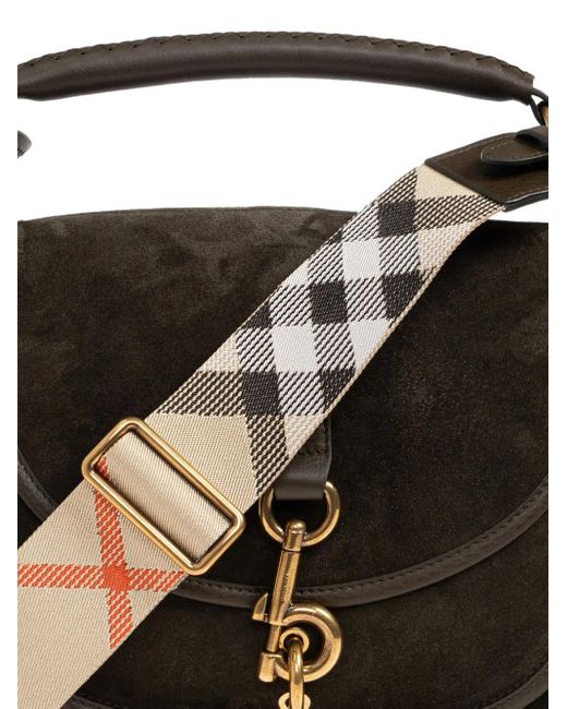 Burberry Black Small B Clip Check-Strap Leather Tote Bag