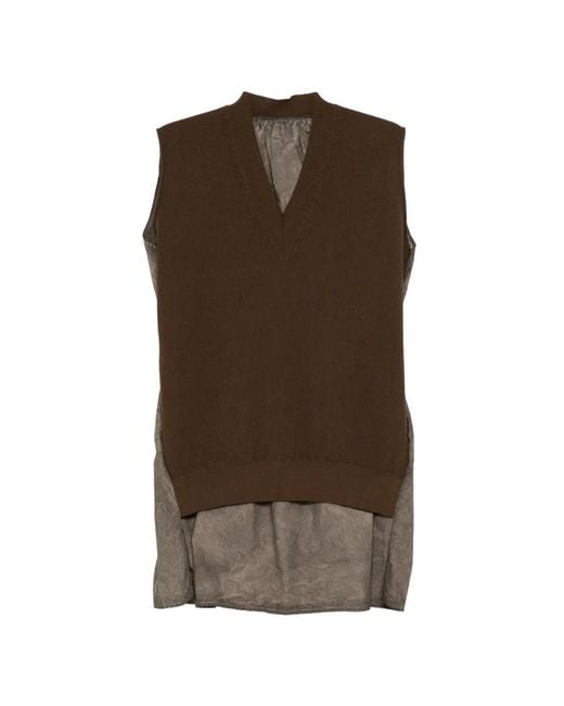 Uma Wang Brown Haut Sans Manches À Col V