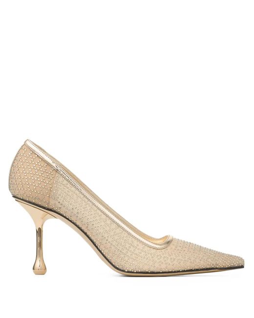 Jimmy Choo Natural Ixia 80 Embellished Mesh Pumps