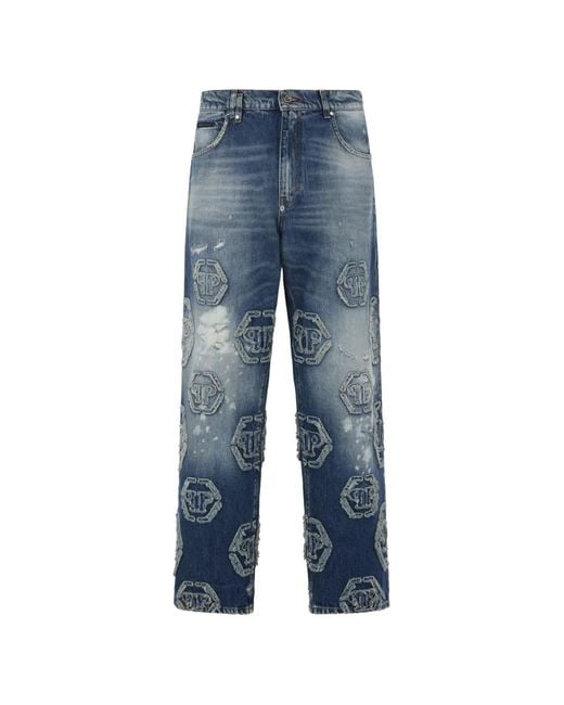 Philipp Plein Blue Jean À Motif Monogrammé for men