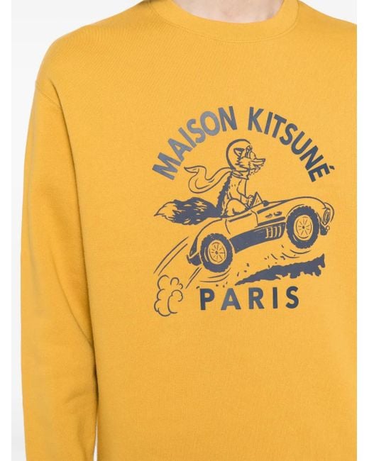 Maison Kitsuné Yellow Racing Fox Cotton Sweatshirt for men