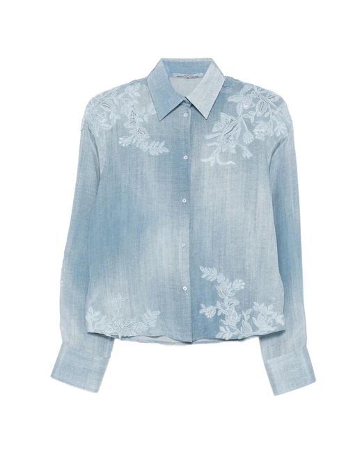 Ermanno Scervino Blue Embroidered Buttoned Shirt
