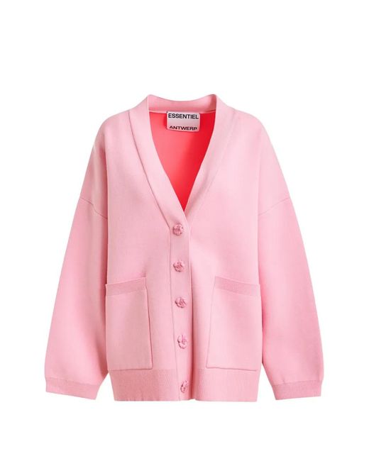 Essentiel Antwerp Pink Jomber Flower-Button Pockets Cardigan