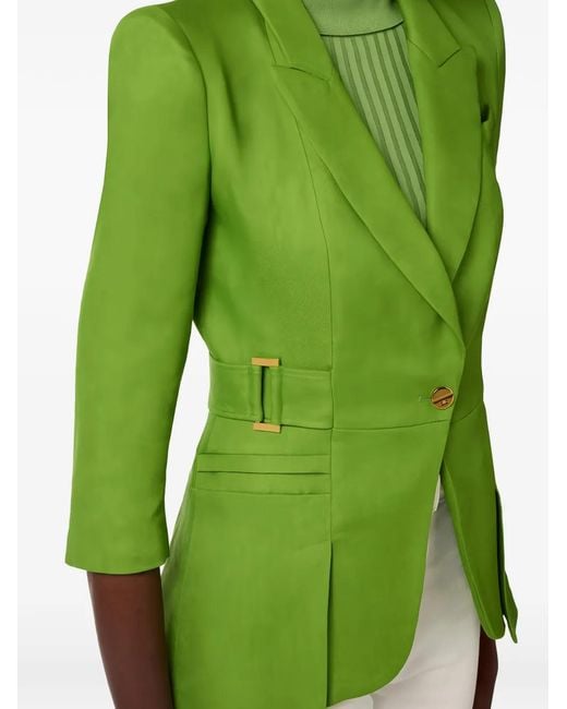 Elisabetta Franchi Green Single Breasted Linen Blend Jacket