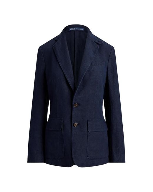 Polo Ralph Lauren Blue Single-Breasted Linen Blazer