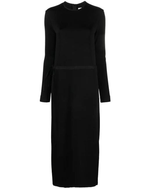 Jil Sander Black Drawstring-Waist Midi Dress