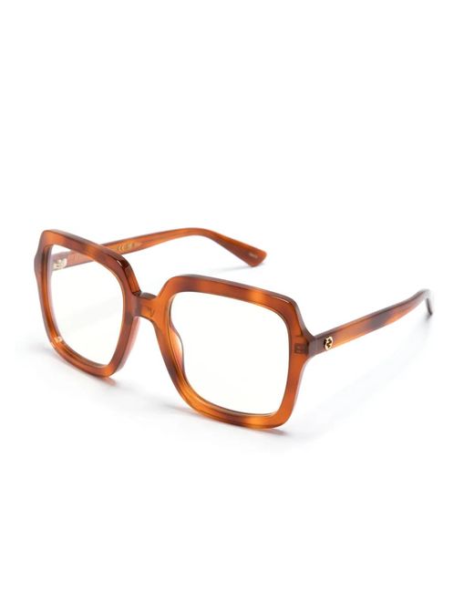 Gucci Brown Tortoiseshell-Effect Square-Frame Glasses