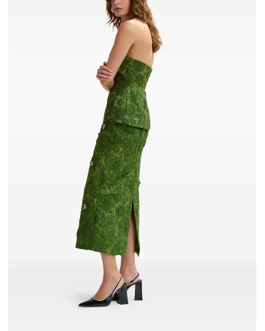 Essentiel Antwerp Green Floral Lace Rhinestone Midi Skirt