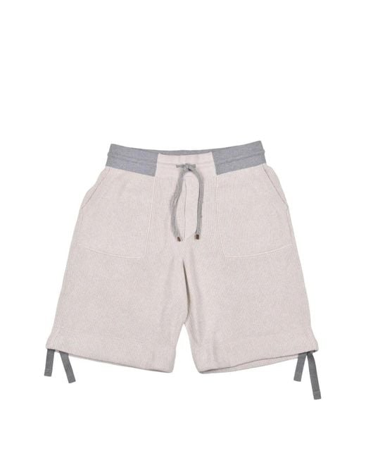 Brunello Cucinelli White Ribbed Shorts for men