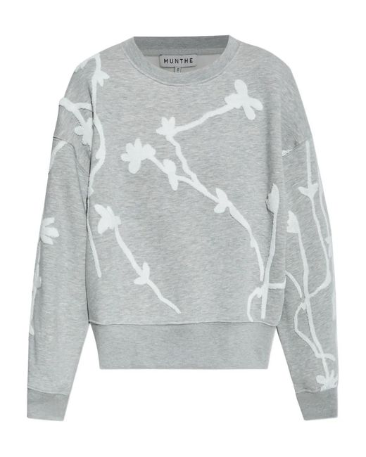 Munthe Gray Floral-Appliqué Sweatshirt