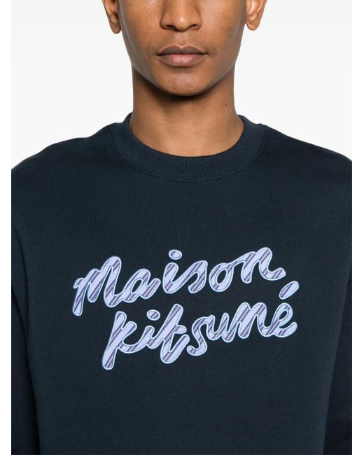 Maison Kitsuné Blue Handwriting Striped Comfort Sweatshirt Clothing for men