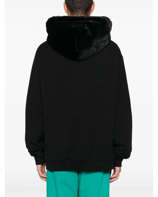 Marni Black Fur-Hood Sweatshirt for men