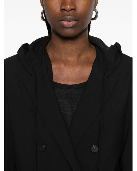 IRO Black Hooded Double-Breasted Coat