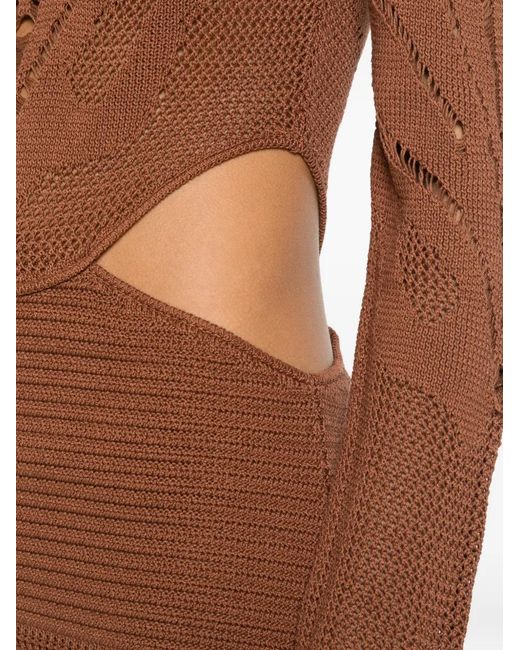 Just Cavalli Brown Cut-Out Crochet-Knit Mini Dress