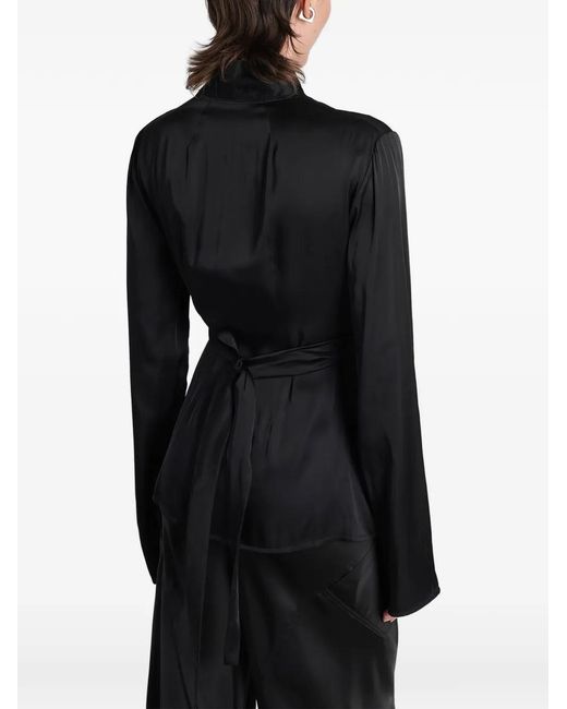 Rick Owens Black Wrap-Style Long-Sleeve Blouse