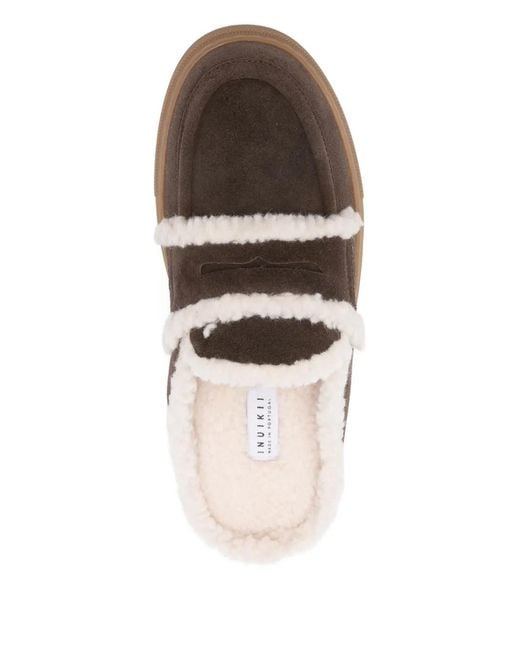Inuikii Brown Mules À Bride En Peau Lainée