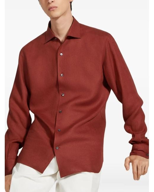 Camicia A Maniche Lunghe di Zegna in Red da Uomo