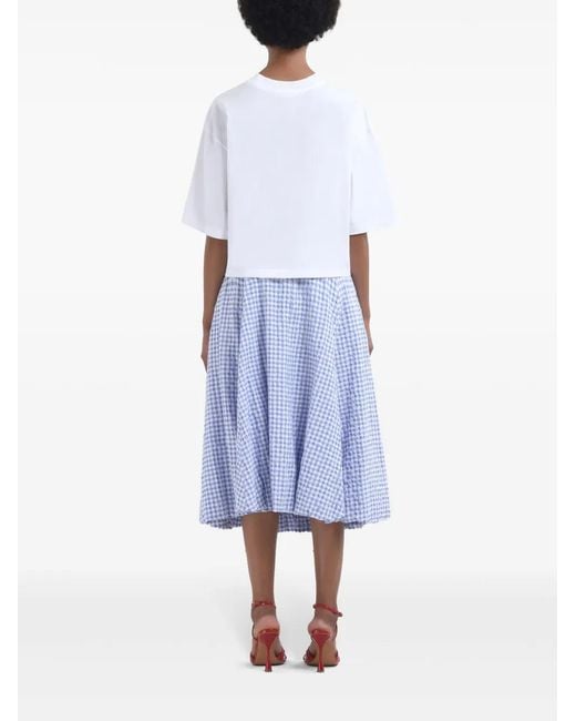 Marni Blue Check-Print Midi Skirt