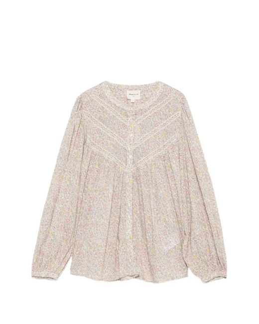 MAISON 123 Natural Devon Floral-Print Lace-Trim Blouse