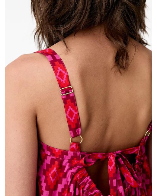 Benetton Red Geometric-Print Tie-Back Maxi Dress