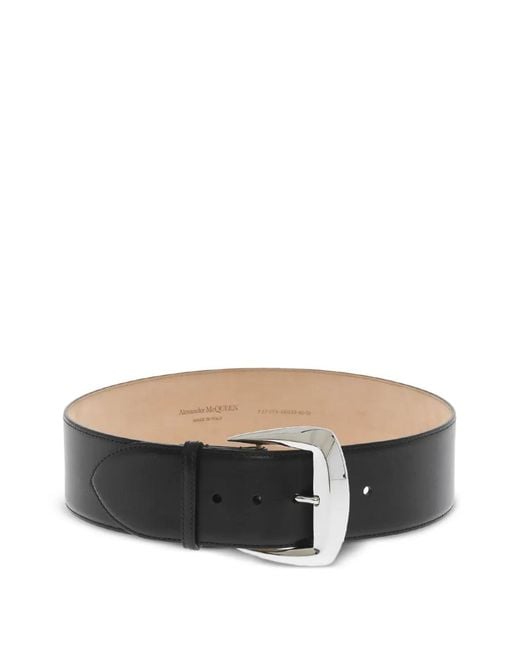 McQueen Black Sleek Geometric Waist Belt For