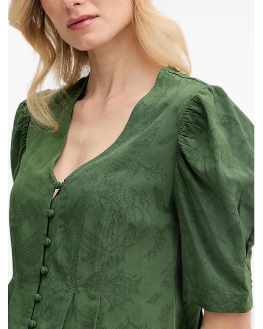 INTROPIA Green Casilda Puff-Sleeve Blouse