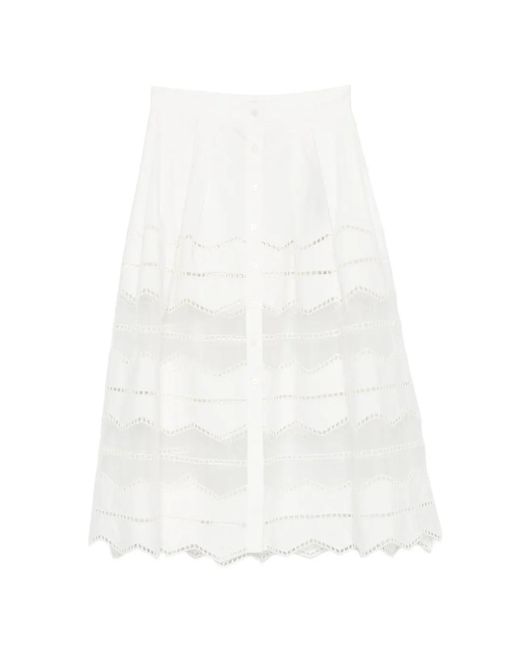 Elie Saab White Broderie-Anglaise Midi Skirt