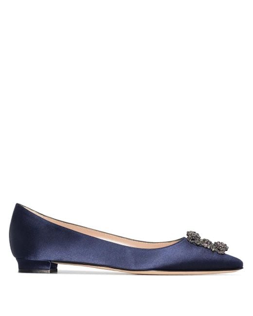 Manolo Blahnik Blue Hangisi Appliqué Flat Pumps
