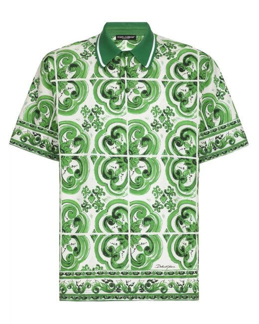 Dolce & Gabbana Poloshirt Met Majolica-Print in het Green voor heren